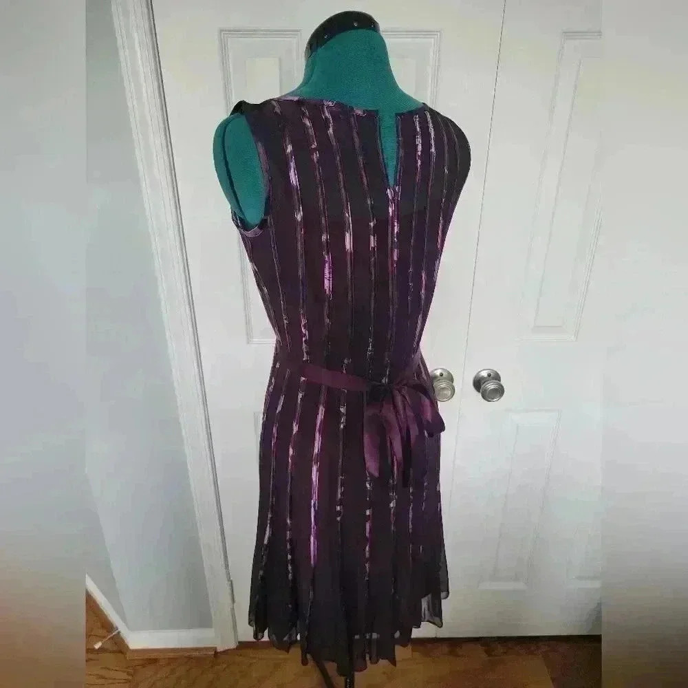 Knee Length Andra Darren Floral Mesh Dress Size 8 Ribbon Waist - Picture 2 of 6